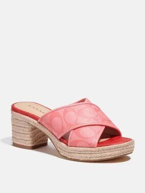 Coach Sloan Signature Jacquard Espadrille In Pink Lemonade/Pop Red Size 8.5 B